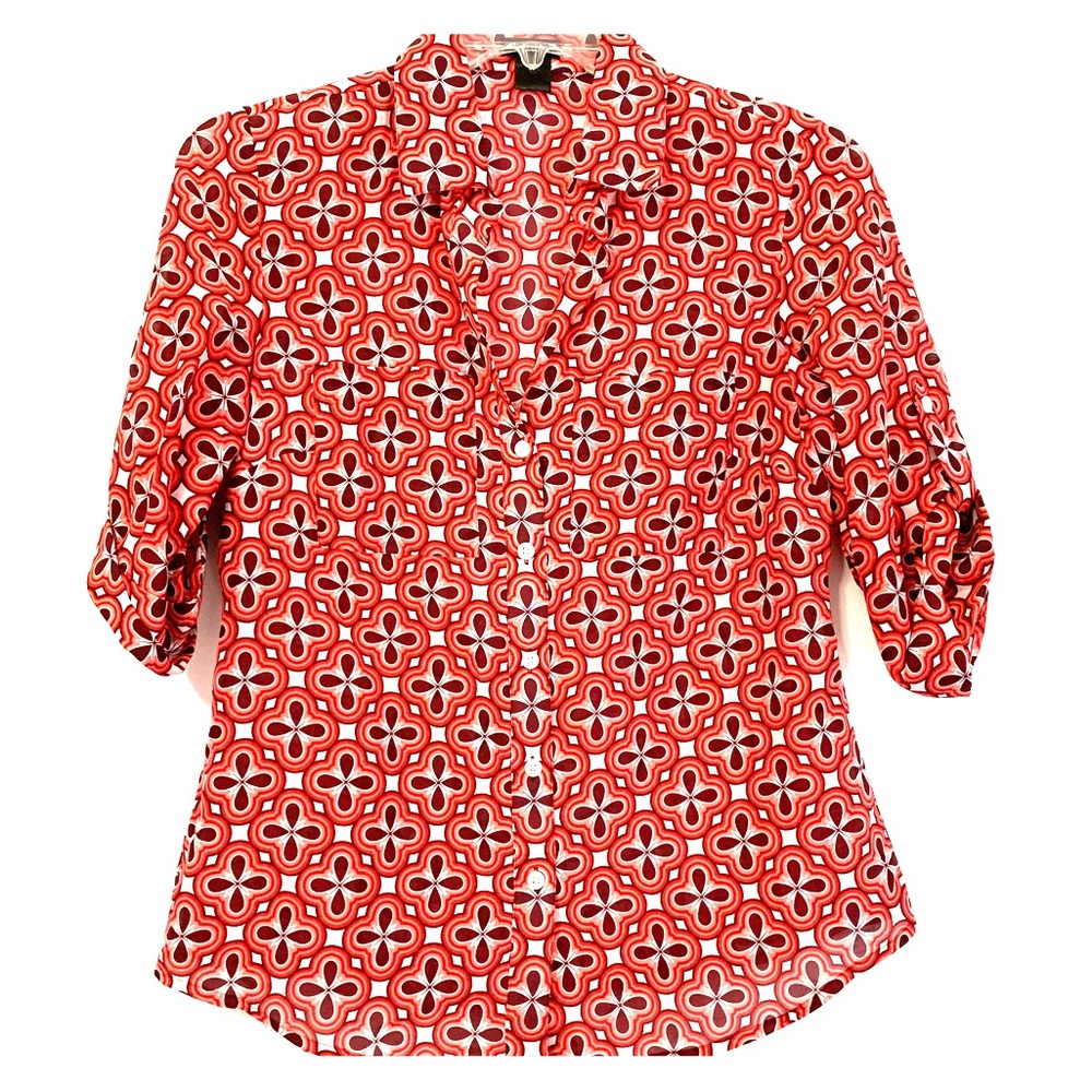 Ann Taylor | Button Down Blouse - Red and Burgandy